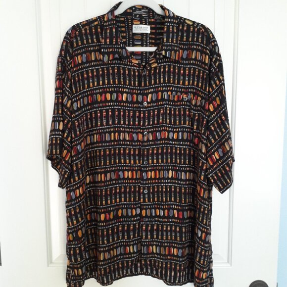 Tuttle Golf Rayon Short Sleeve Button Up Shirt Black Multi Print Size XXL - Picture 9 of 9